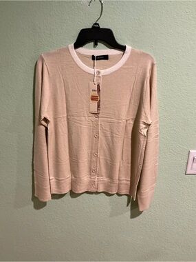 Beige Crewneck Button Cardigan